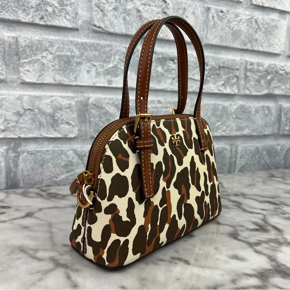 Tory Burch Emerson Printed Dome Satchel Crossbody In Leopard Print